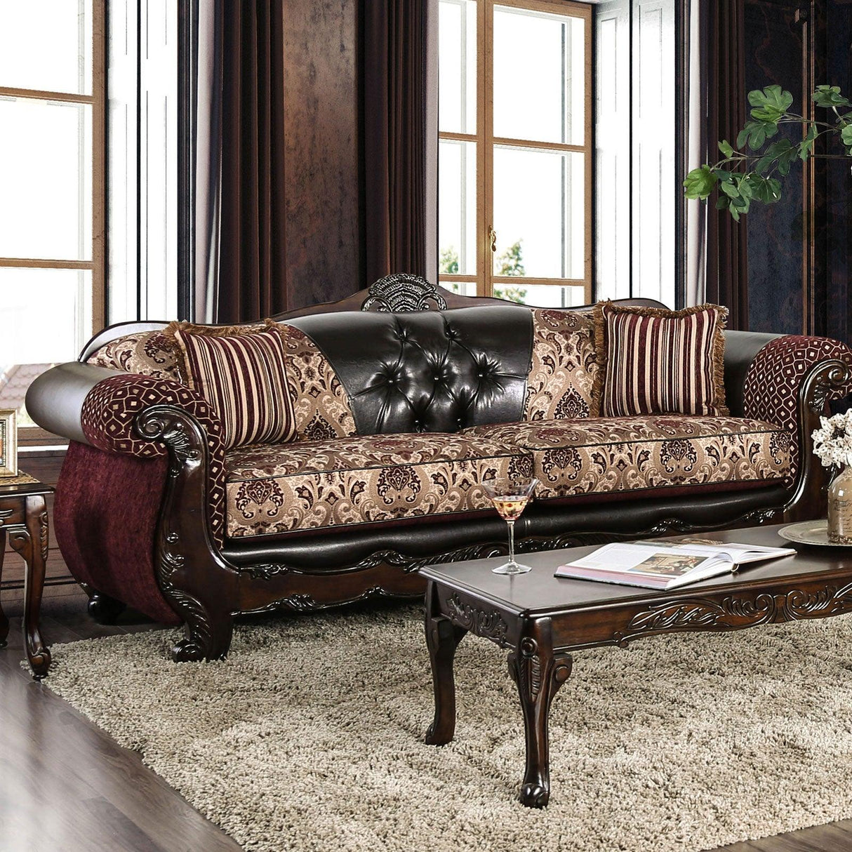 Quirino Burgundy/Dark Brown Sofa by Furniture of America at Eve Furniture