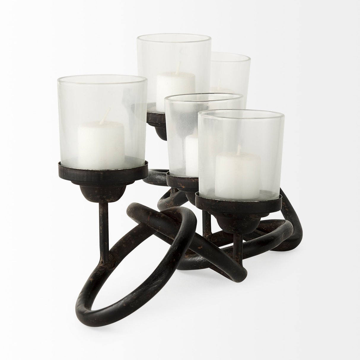 Quito Black Metal Chain-Link Five Candle Table Candle Holder by Mercana at Eve Furniture