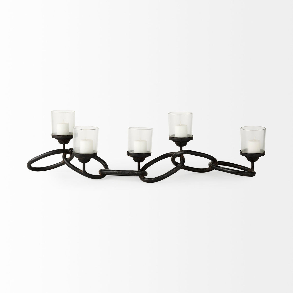 Quito Black Metal Chain-Link Five Candle Table Candle Holder by Mercana at Eve Furniture