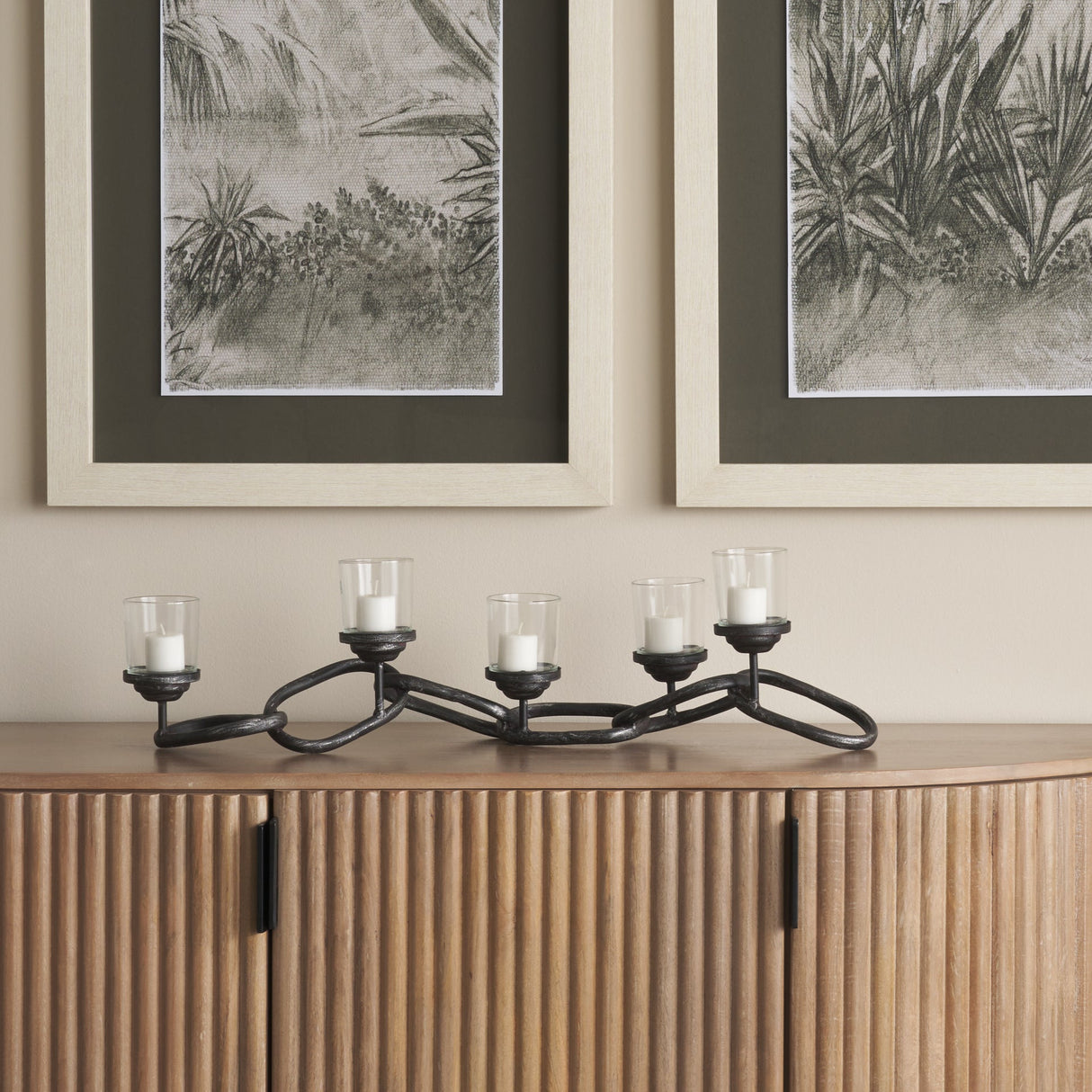 Quito Black Metal Chain-Link Five Candle Table Candle Holder by Mercana at Eve Furniture