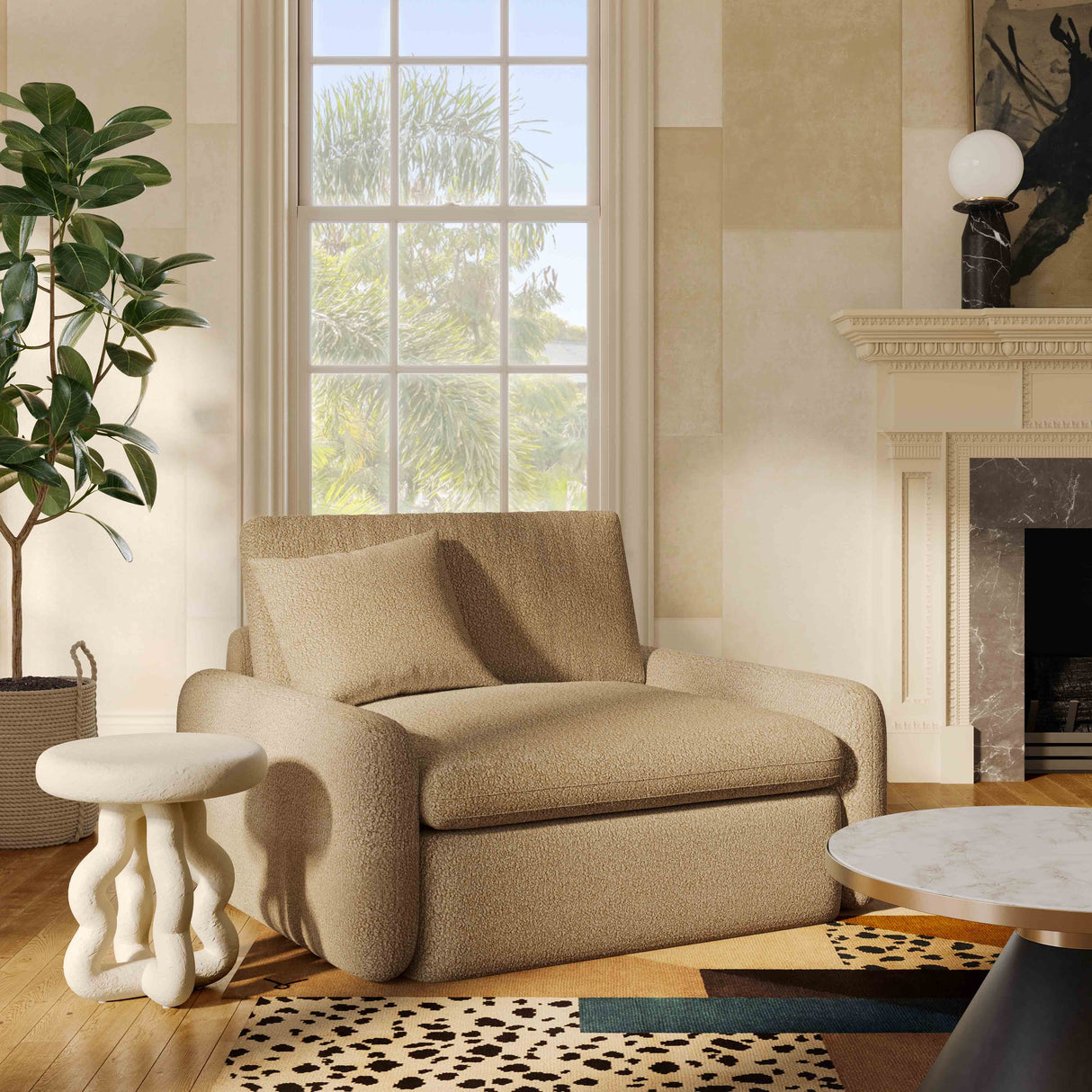 Rachelle Tan Boucle Lounge Chair by TOV Furniture at Eve Furniture