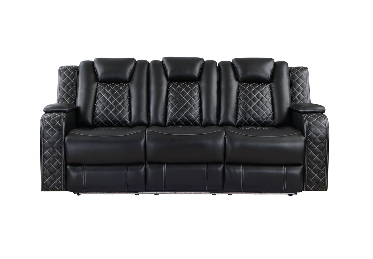 Radiant Black Power Double Reclining Sofa, Power Headrests, Led Light and Speakers by Homelegance at Eve Furniture