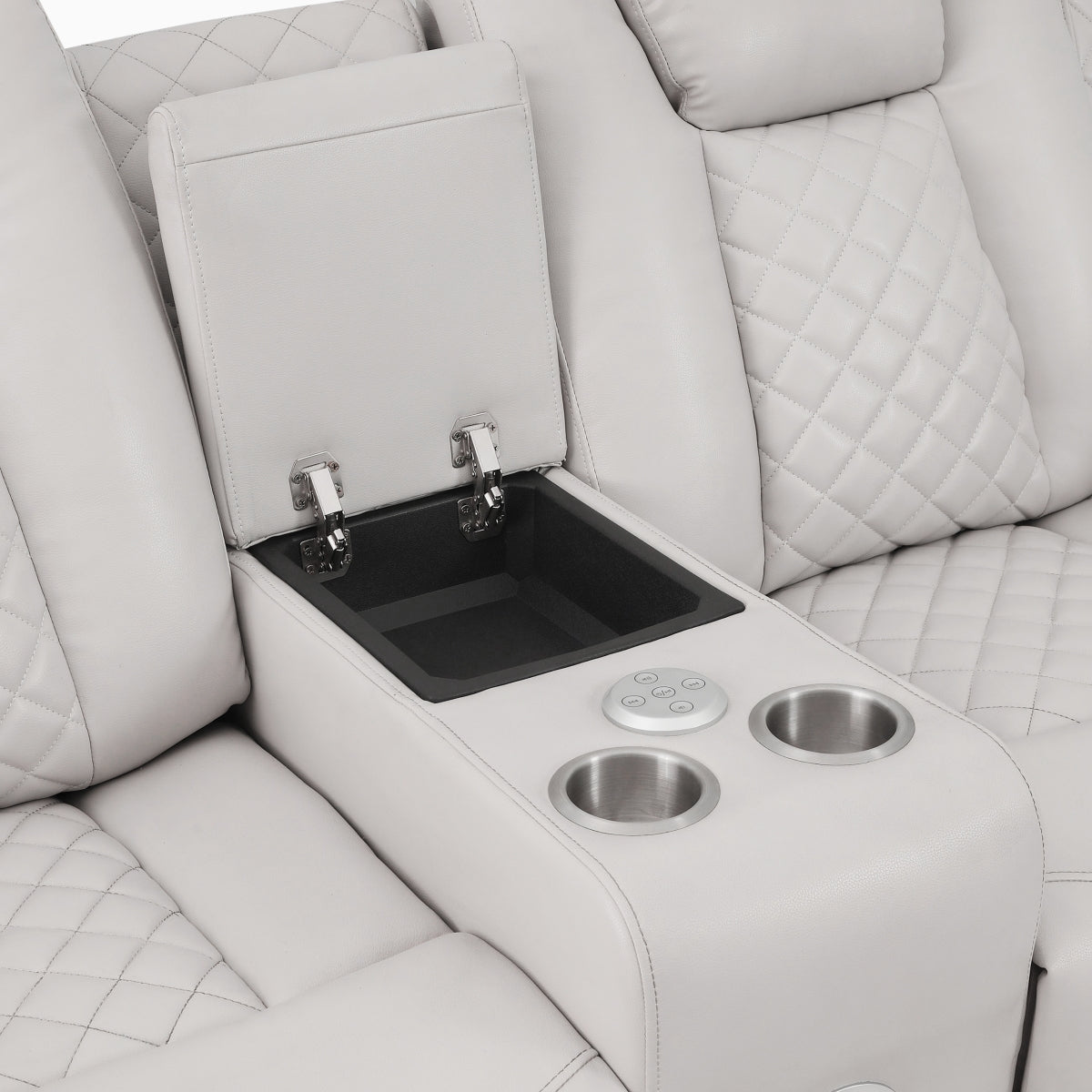 Radiant Gray/White Power Reclining Loveseat with Console, LED Lights and Speakers by Homelegance at Eve Furniture