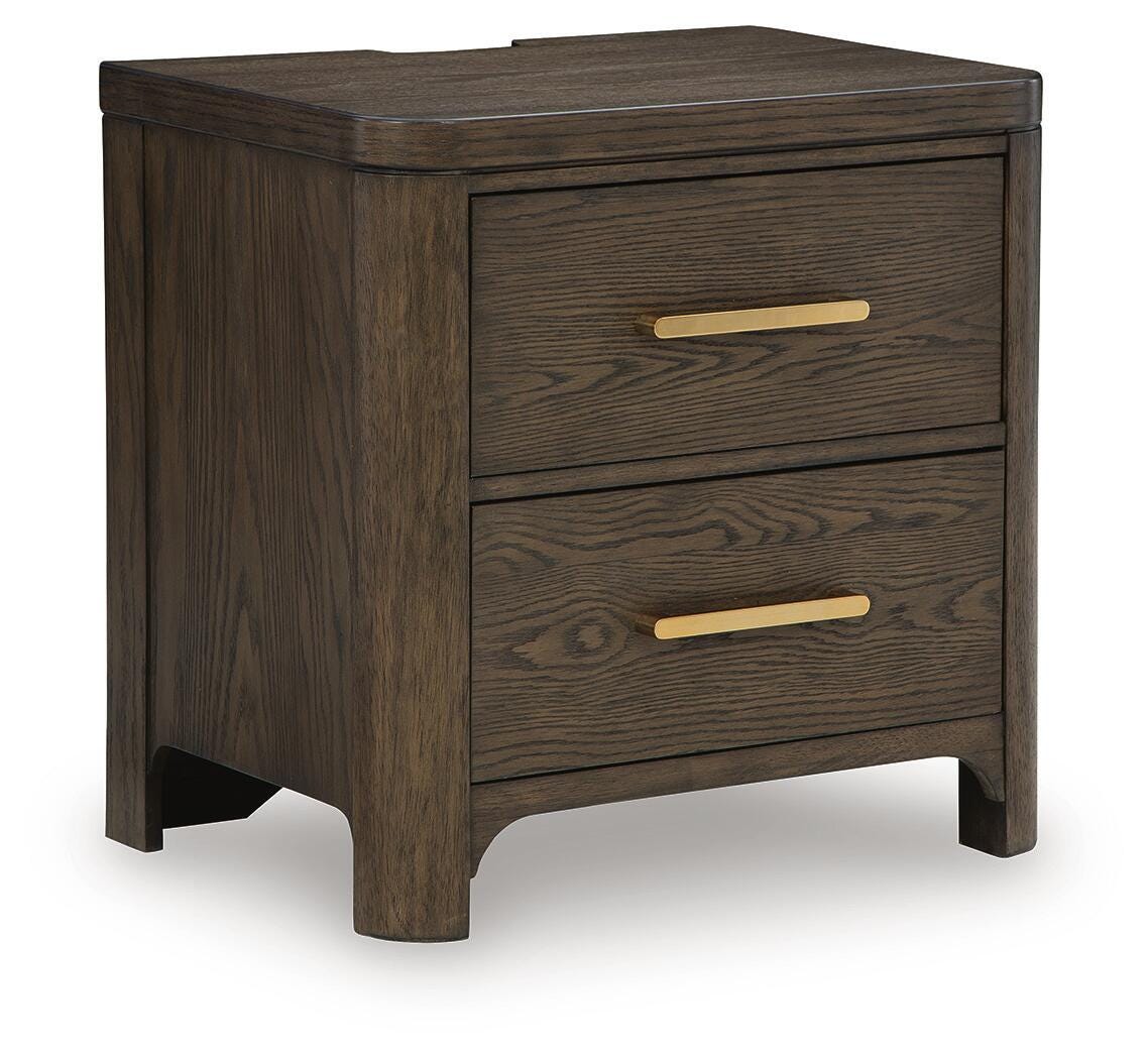 Radkin Burnished Brown Uphostered Panel Bedroom Set by Ashley at Eve Furniture