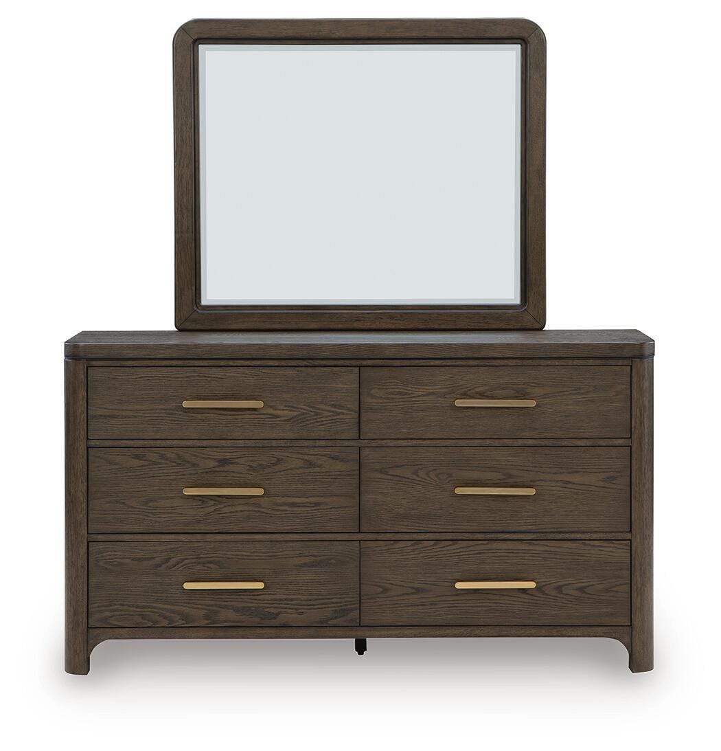 Radkin Burnished Brown Uphostered Panel Bedroom Set by Ashley at Eve Furniture