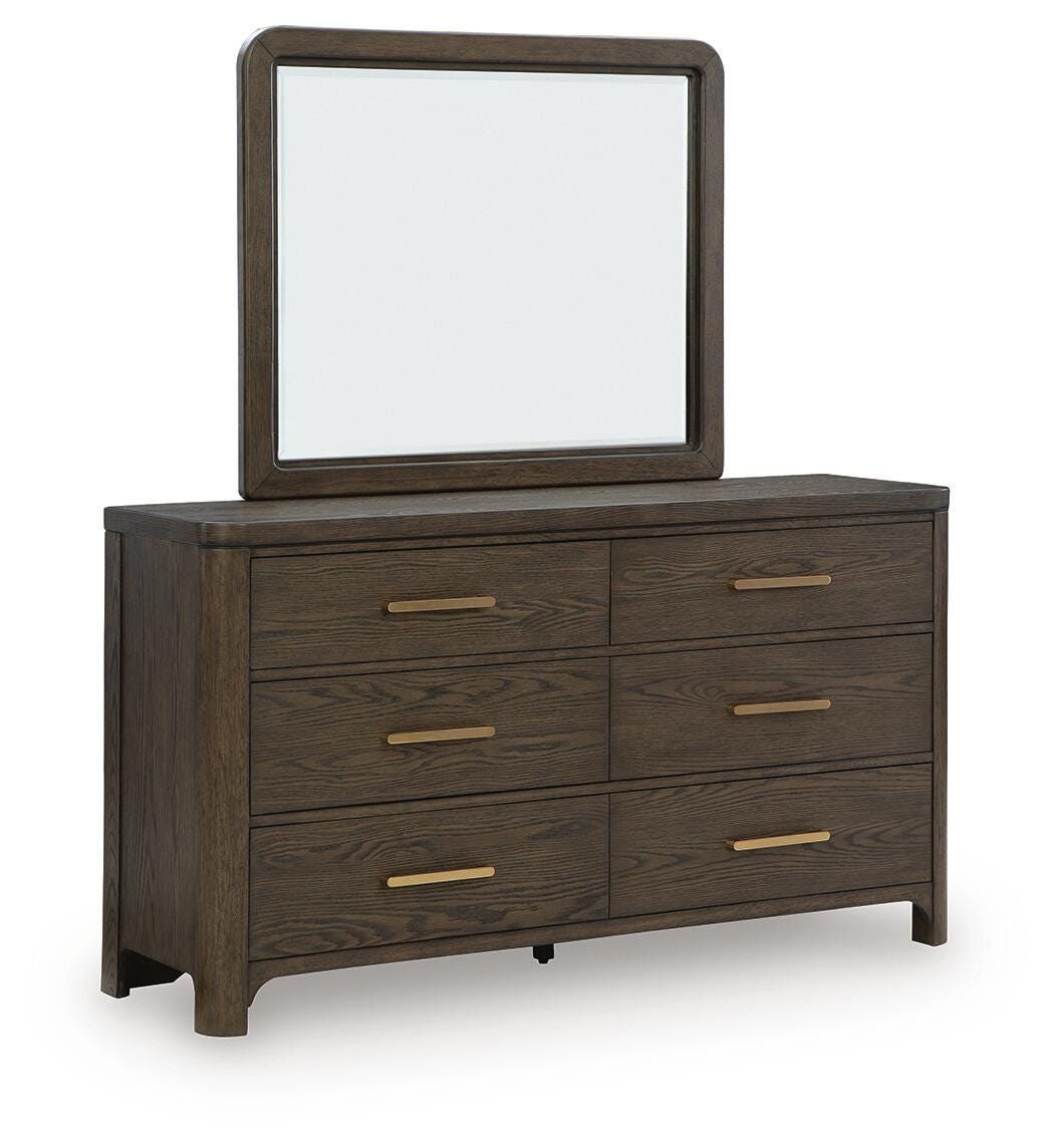 Radkin Burnished Brown Uphostered Panel Bedroom Set by Ashley at Eve Furniture