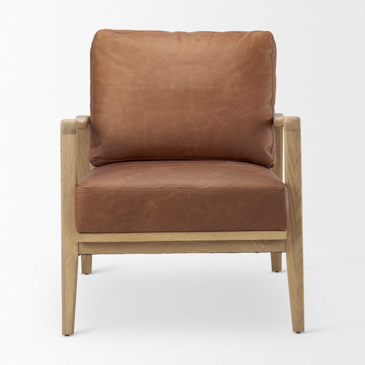 Raeleigh Cognac Leather W/ Light Brown Wood Frame Accent Chair by Mercana at Eve Furniture