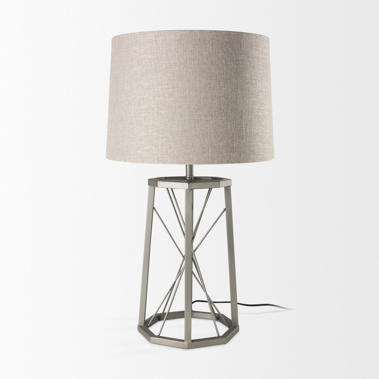Raen Gray Metal Octagonal Base w/Beige Shade Table Lamp by Mercana at Eve Furniture