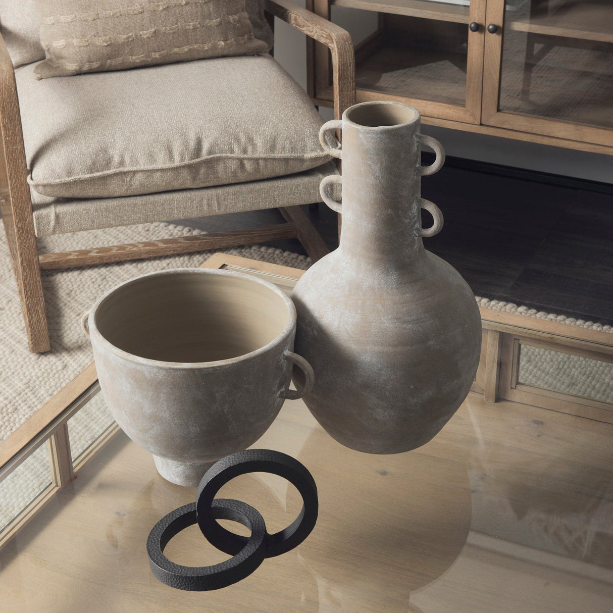 Rafiki Two Blackened Hammered Finish Metal Conjoined Circles by Mercana at Eve Furniture