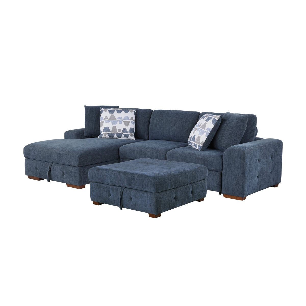 Raife Blue 3-Piece Sectional with Left Chaise and Ottoman by Homelegance at Eve Furniture
