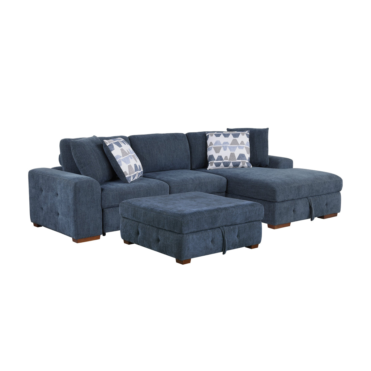 Raife Blue 3-Piece Sectional with Right Chaise and Ottoman by Homelegance at Eve Furniture