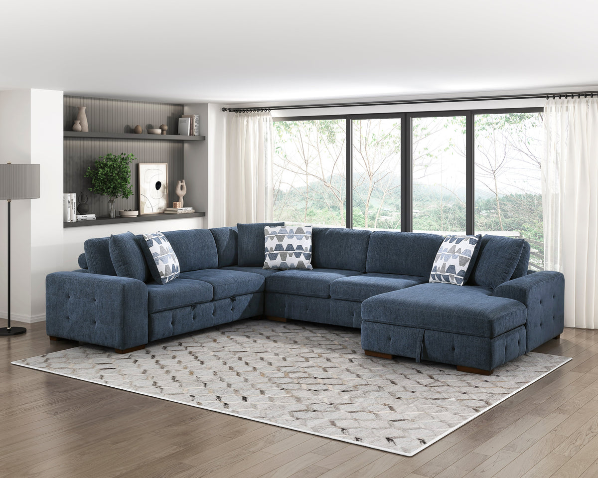 Raife Blue 4-Piece Sectional with Left Chaise by Homelegance at Eve Furniture