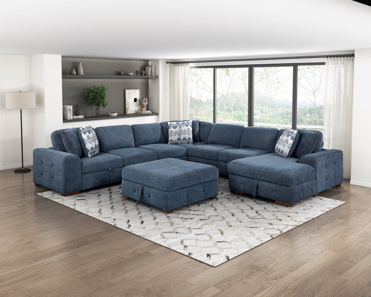 Raife Blue 5-Piece Right Chaise Sectional with Ottoman by Homelegance at Eve Furniture