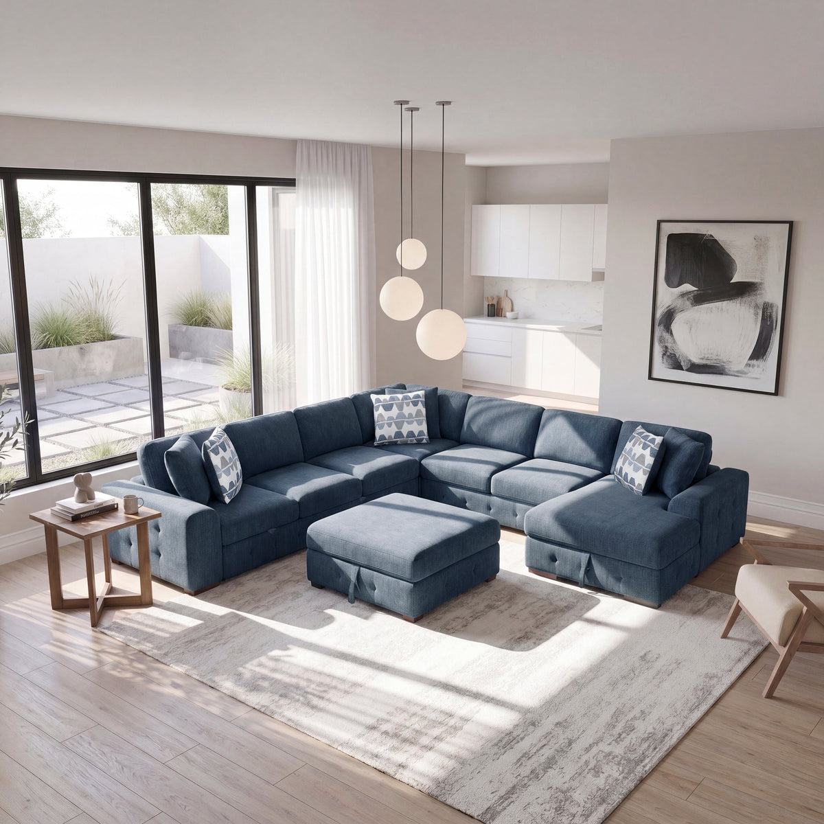 Raife Blue 5-Piece Right Chaise Sectional with Ottoman by Homelegance at Eve Furniture