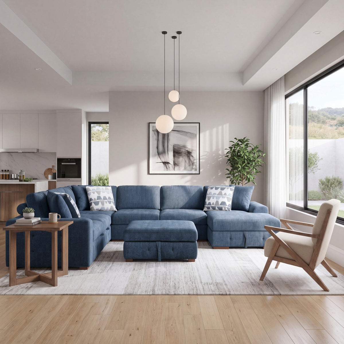 Raife Blue 5-Piece Right Chaise Sectional with Ottoman by Homelegance at Eve Furniture