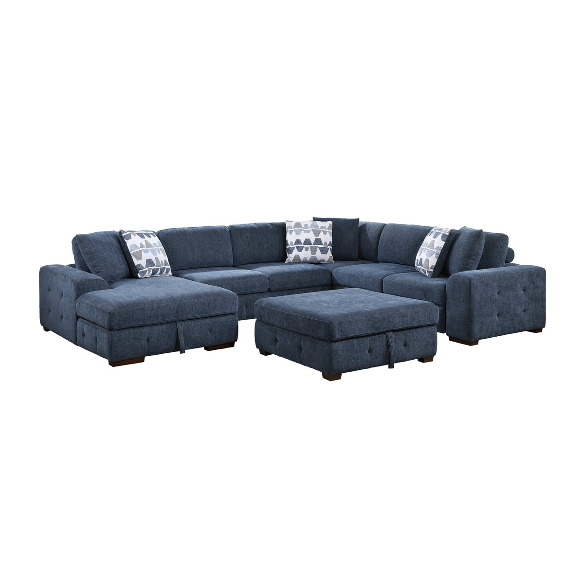 Raife Blue 5-Piece Sectional with Left Chaise and Storage Ottoman by Homelegance at Eve Furniture