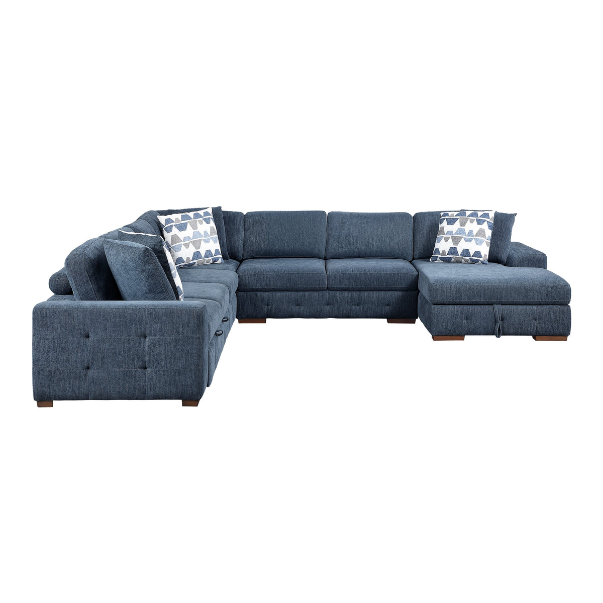 Raife Blue 5-Piece Sectional with Right Chaise and Pull-out Bed by Homelegance at Eve Furniture