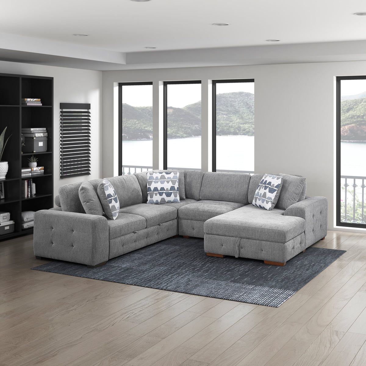 Raife Gray 4-Piece Sectional with Right Chaise and Pull-out Bed by Homelegance at Eve Furniture