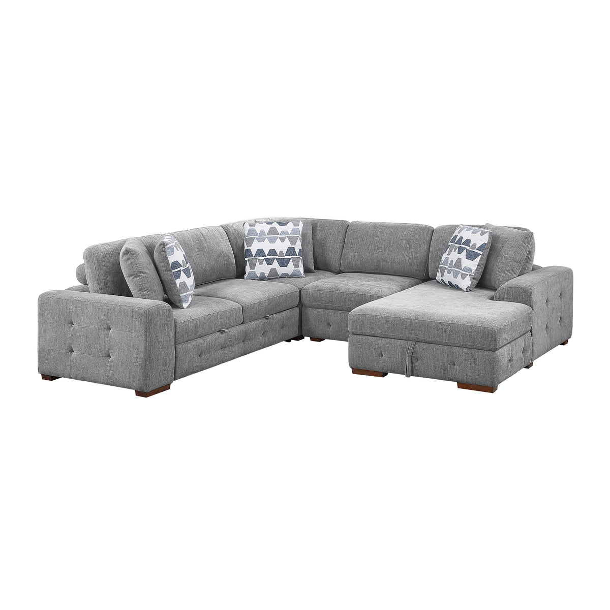 Raife Gray 4-Piece Sectional with Right Chaise and Pull-out Bed by Homelegance at Eve Furniture