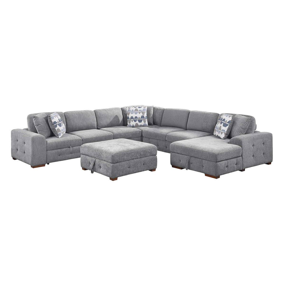 Raife Gray 5-Piece Right Chaise Sectional with Ottoman by Homelegance at Eve Furniture