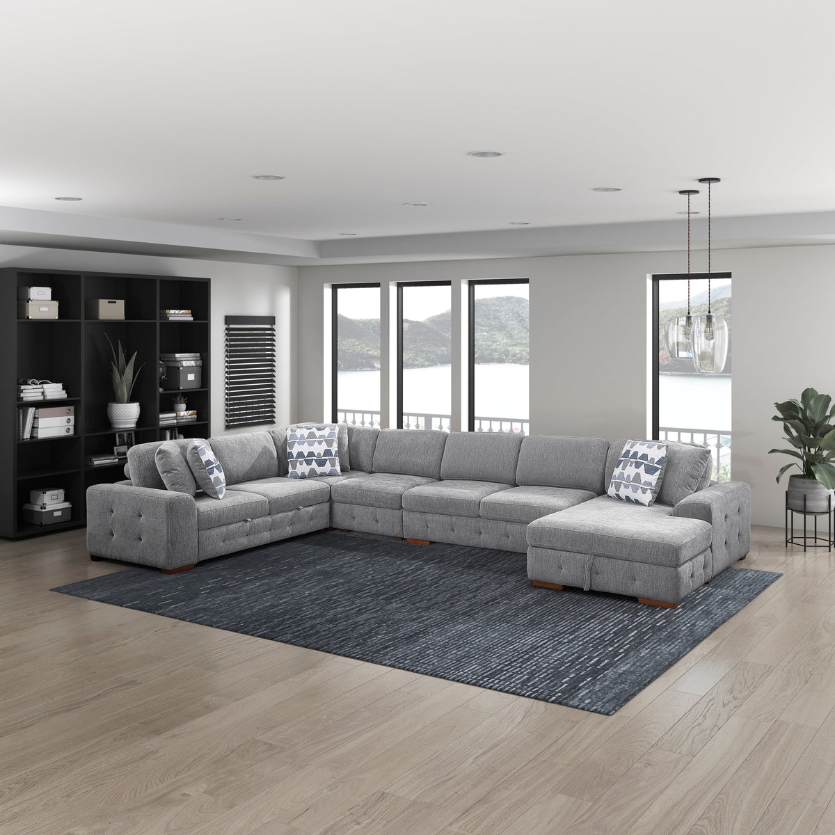 Raife Gray 5-Piece Sectional with Right Chaise and Pull-out Bed by Homelegance at Eve Furniture