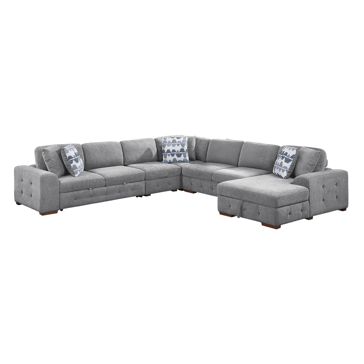 Raife Gray 5-Piece Sectional with Right Chaise and Pull-out Bed by Homelegance at Eve Furniture