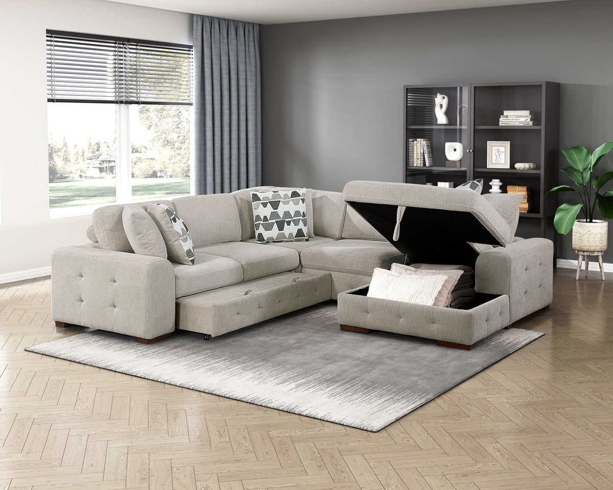 Raife Taupe 4-Piece Sectional with Right Chaise and Pull-out Bed by Homelegance at Eve Furniture