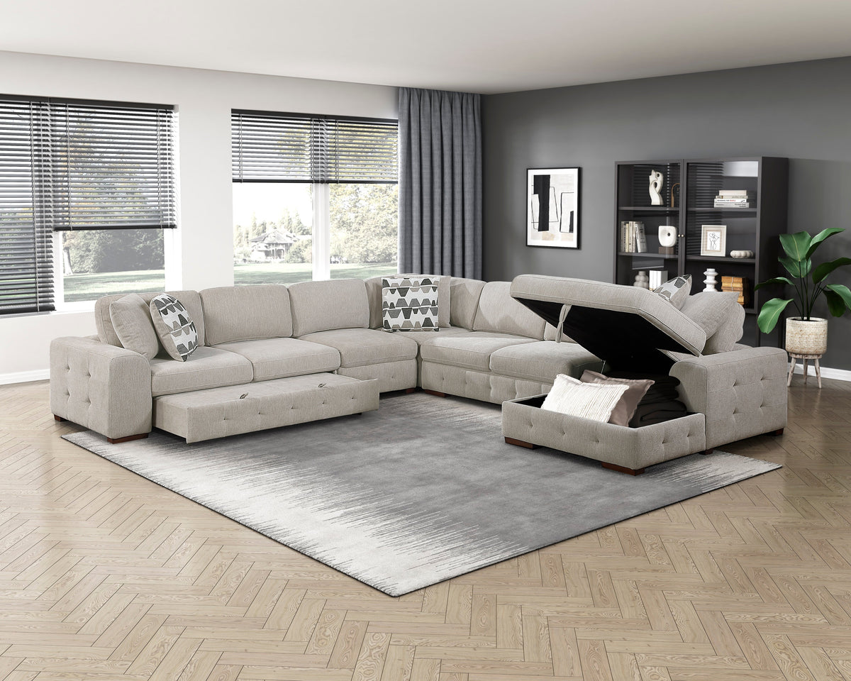 Raife Taupe 5-Piece Sectional with Right Chaise and Pull-out Bed by Homelegance at Eve Furniture