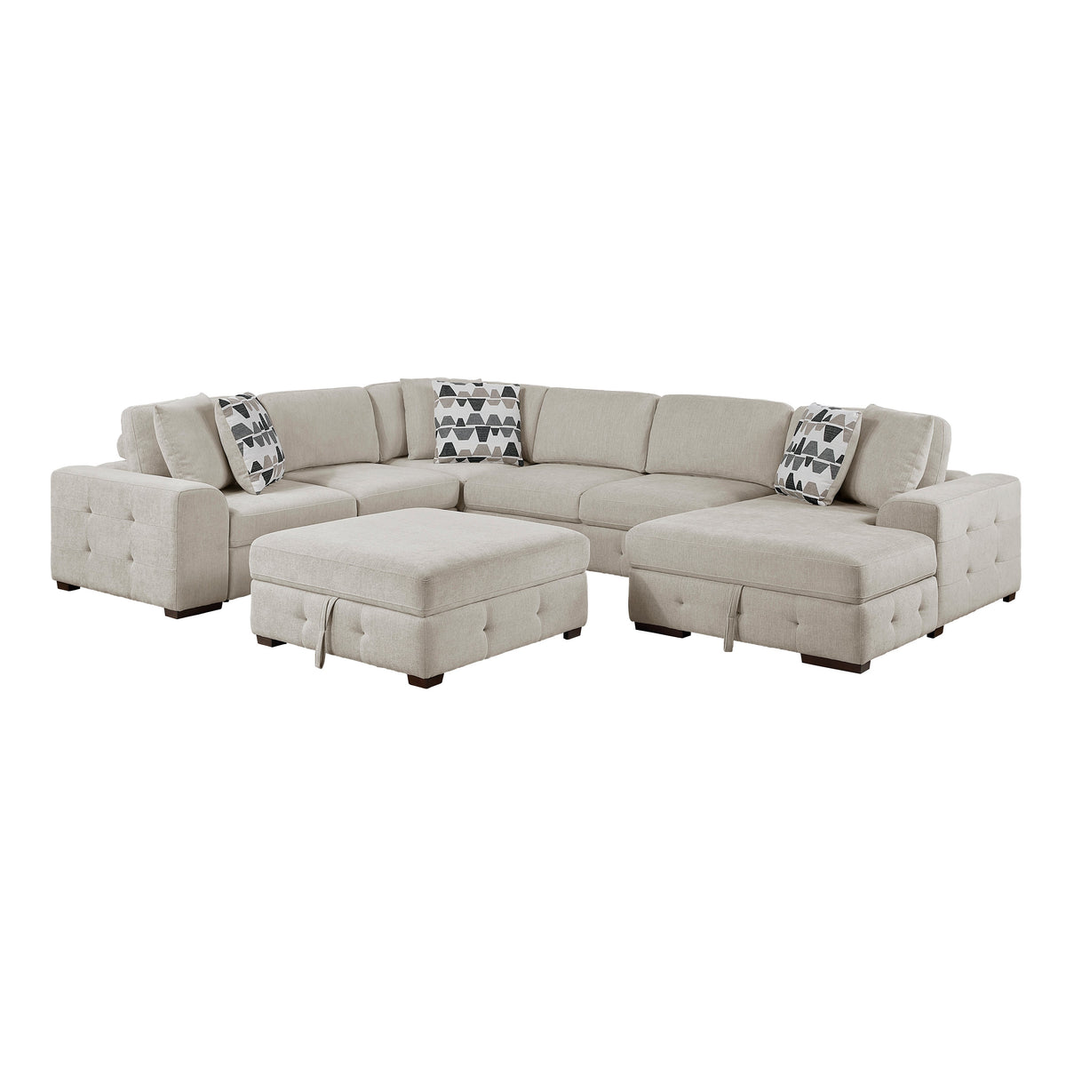 Raife Taupe 5-Piece Sectional with Right Chaise and Pull-out Bed by Homelegance at Eve Furniture