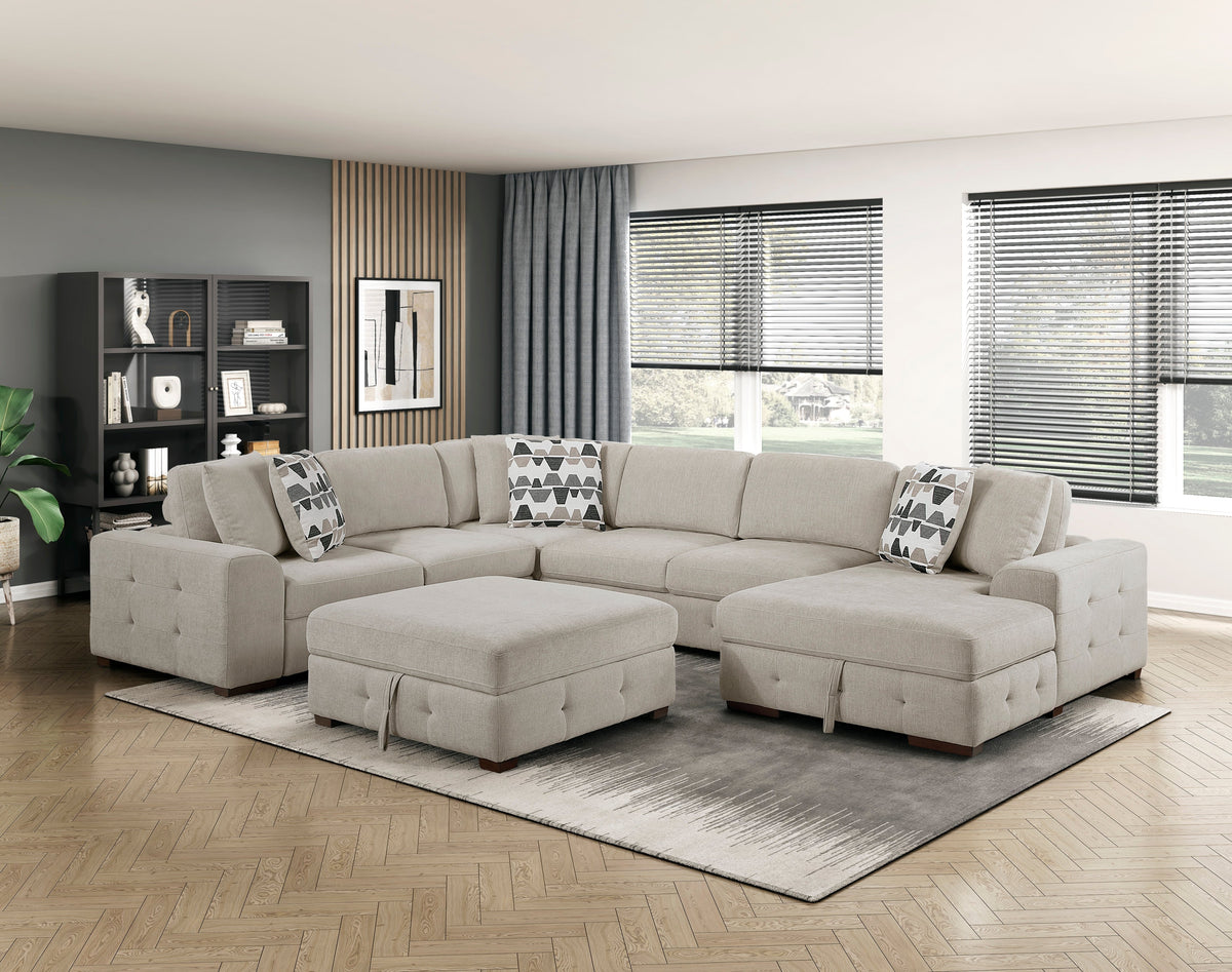 Raife Taupe 5-Piece Sectional with Right Chaise and Pull-out Bed by Homelegance at Eve Furniture