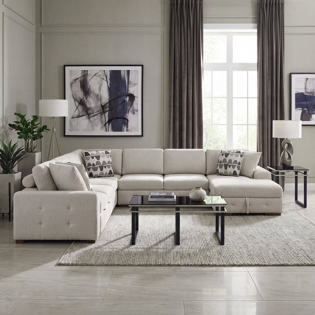 Raife Taupe 5-Piece Sectional with Right Chaise and Pull-out Bed by Homelegance at Eve Furniture