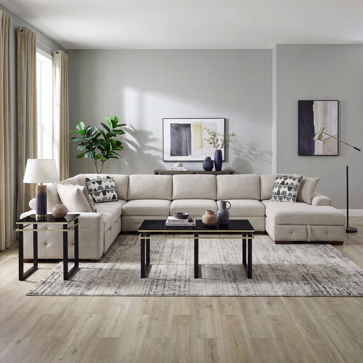 Raife Taupe 5-Piece Sectional with Right Chaise and Pull-out Bed by Homelegance at Eve Furniture