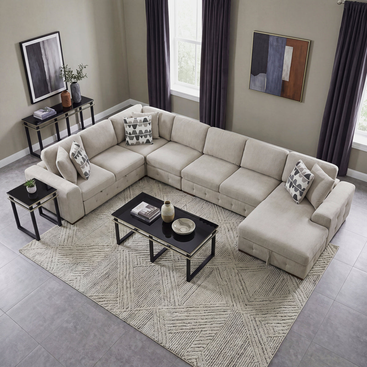 Raife Taupe 5-Piece Sectional with Right Chaise and Pull-out Bed by Homelegance at Eve Furniture