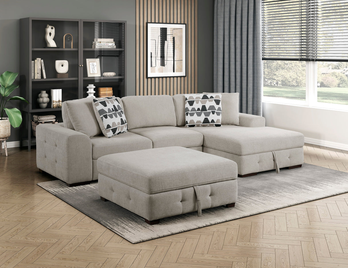 Raife Taupe Ottoman by Homelegance at Eve Furniture