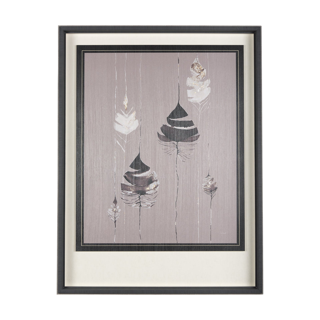 Rain of Feather Warm Gray by Mercana Studio Hand Embellished Framed Art Print Matted under Glass by Mercana at Eve Furniture