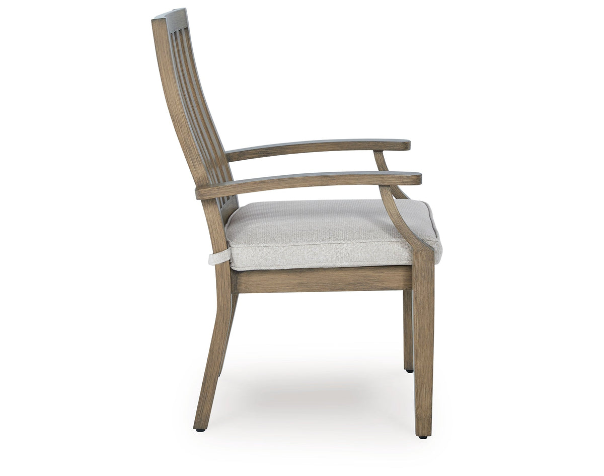 Rainier Ranch Brown/Beige Outdoor Arm Chair with Cushion (Set of 2) by Ashley at Eve Furniture