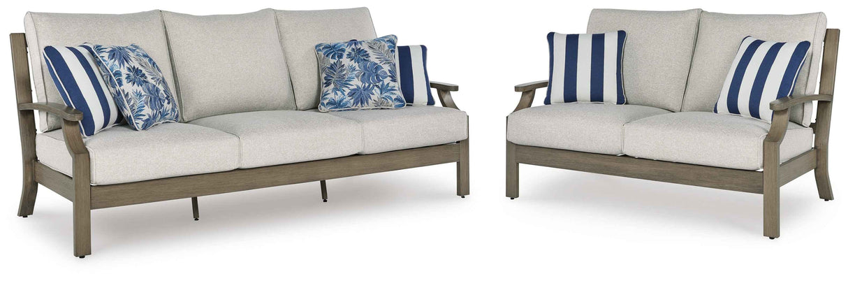 Rainier Ranch Brown/Beige Outdoor Sofa and Loveseat by Ashley at Eve Furniture