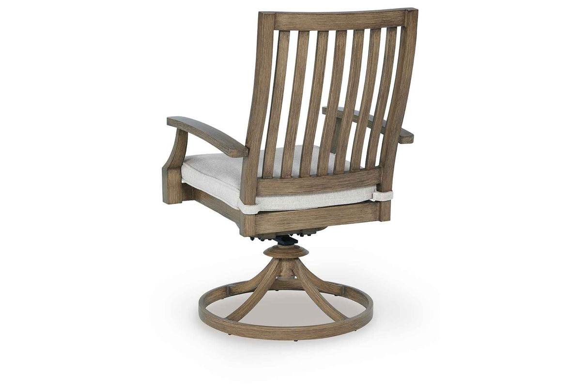 Rainier Ranch Brown/Beige Outdoor Swivel Chair with Cushion (Set of 2) by Ashley at Eve Furniture