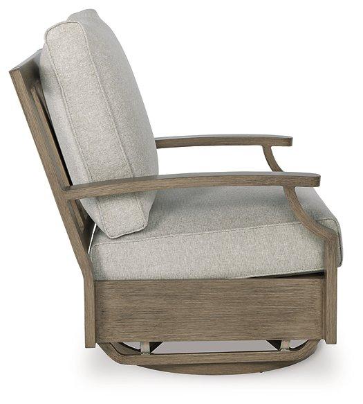 Rainier Ranch Outdoor Swivel Glider Chair with Cushion by Ashley at Eve Furniture