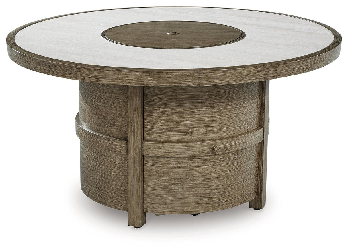 Rainier Ranch Beige Fire Pit Table by Ashley at Eve Furniture