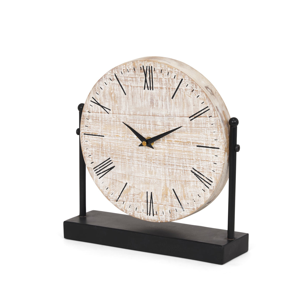 Raja Matte Black Metal w/ Wood Table Clock by Mercana at Eve Furniture