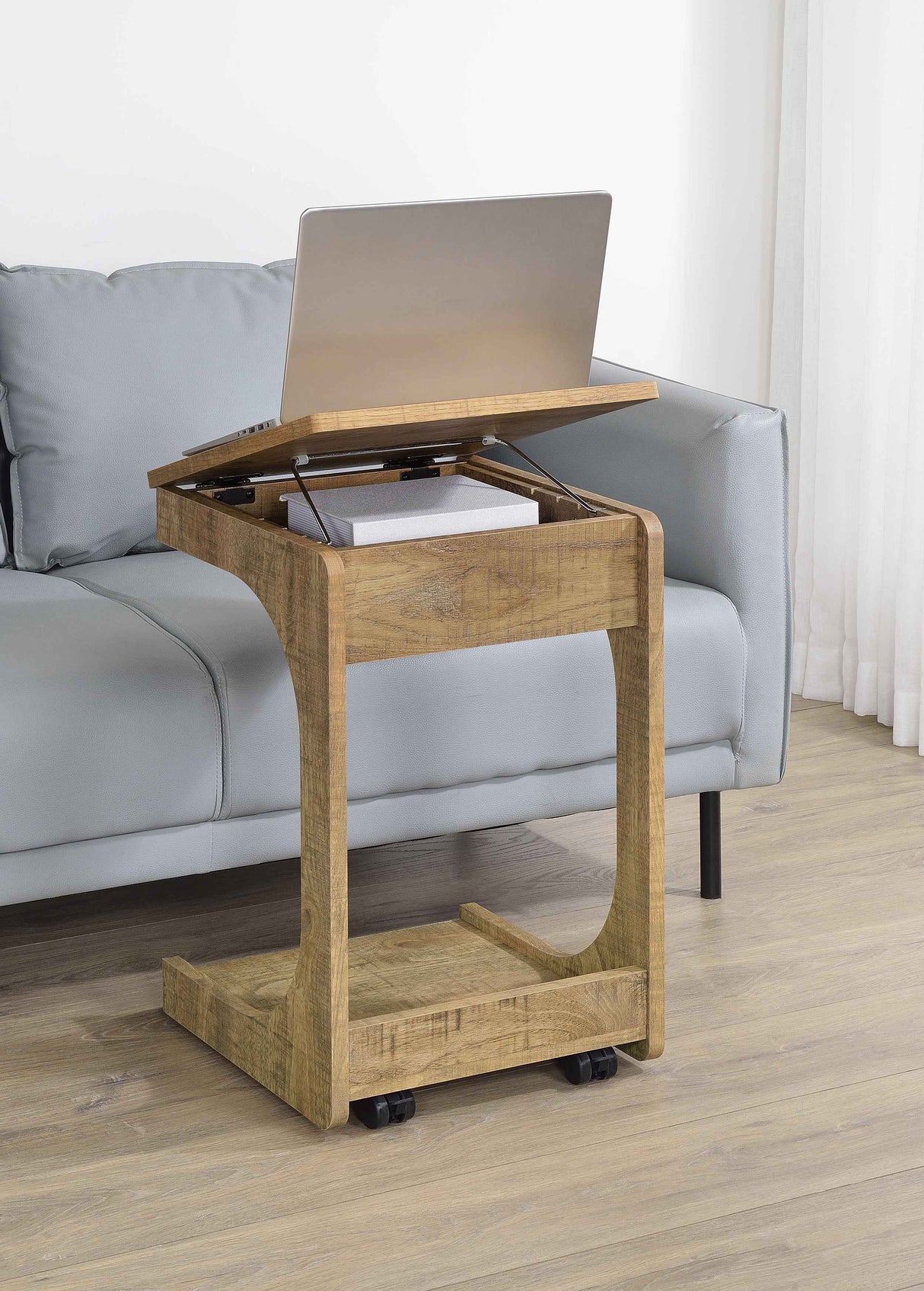 Ralston Mango C-Shaped Lift-Top Sofa Side Table With Casters by Coaster at Eve Furniture