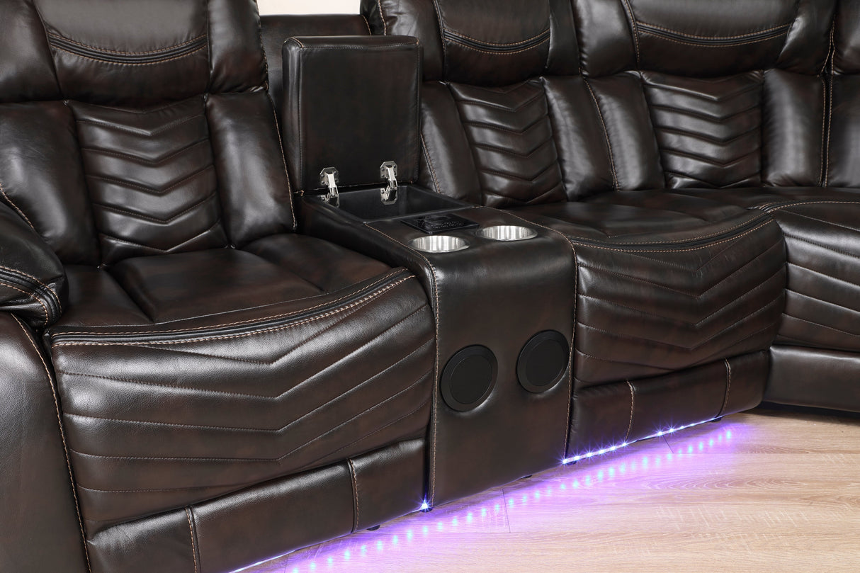 Ramone Dark Brown 3-Piece Power Reclining Sectional with Consoles by Homelegance at Eve Furniture