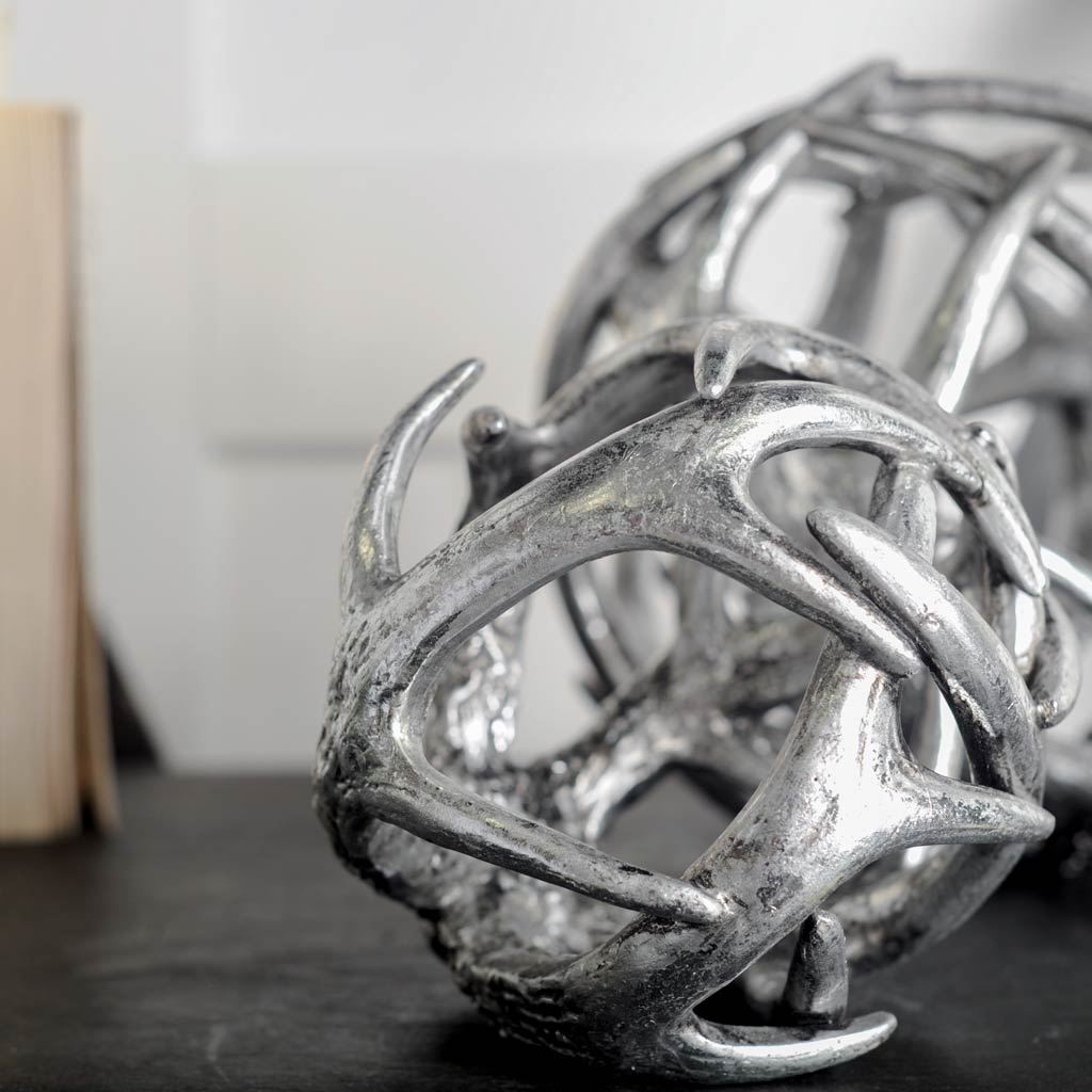 Ramus III (Small) Silver Antler Shaped Decorative Orb Ball by Mercana at Eve Furniture