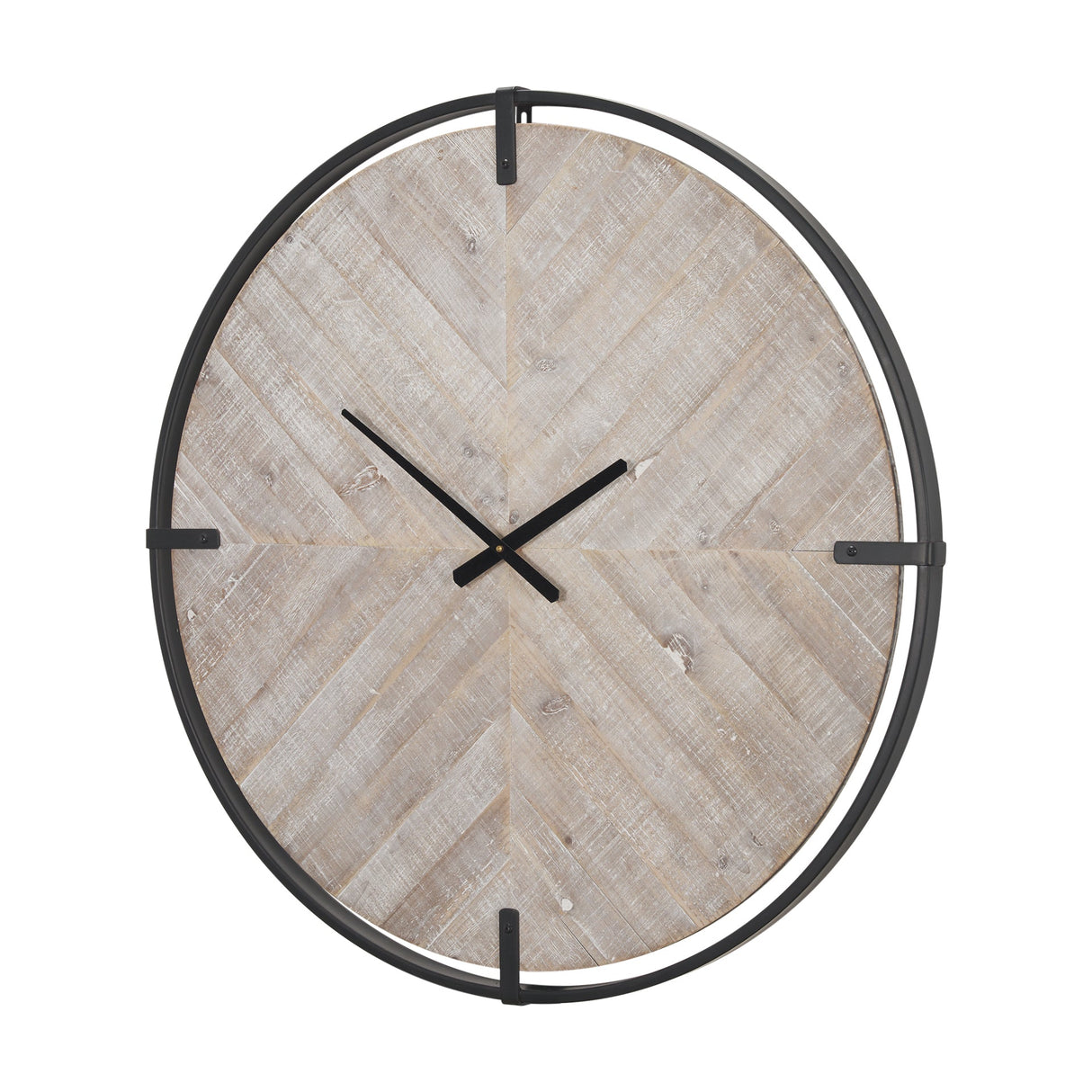 Rani Matte Black Metal w/ Wood Wall Clock by Mercana at Eve Furniture