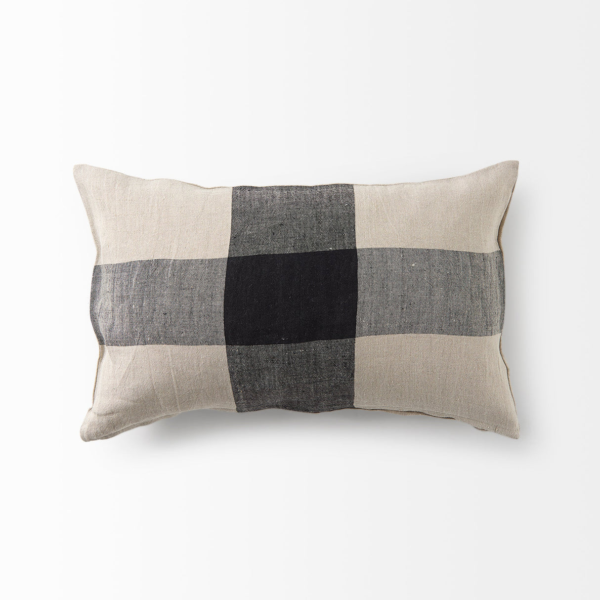Raquel Beige and Black Fabric Plaid Pillow Cover w/Down Filler, Set of 2 by Mercana at Eve Furniture