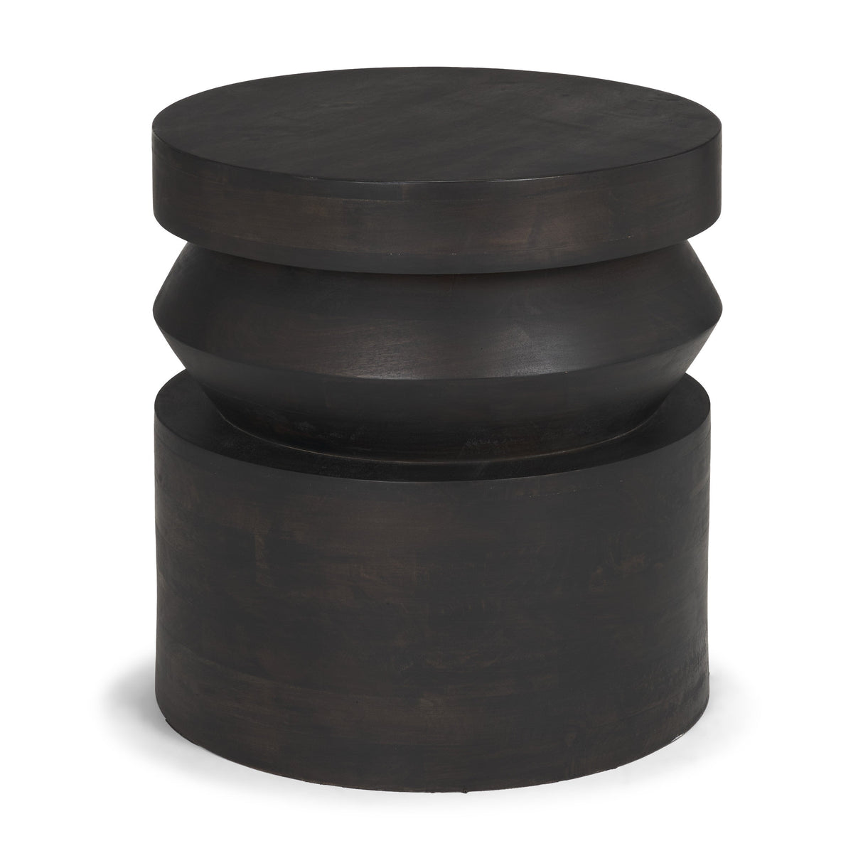 Rashama Dark Brown Wood Stacked Geometric Round Accent Table by Mercana at Eve Furniture