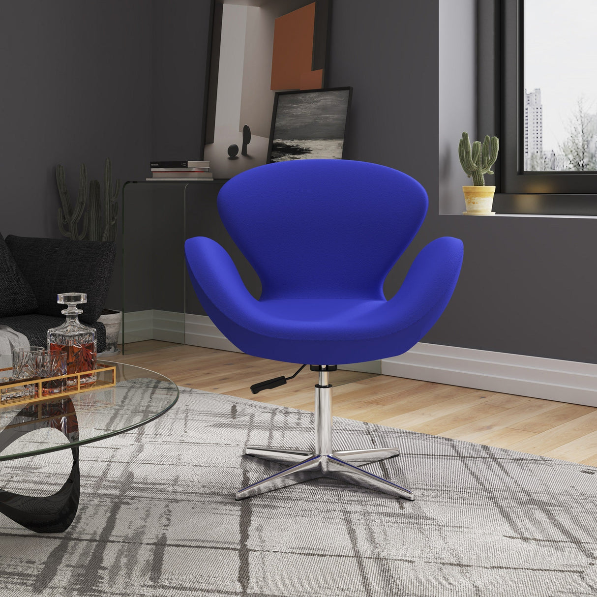 Raspberry Adjustable Swivel Chair in Blue and Polished Chrome by Manhattan Comfort at Eve Furniture