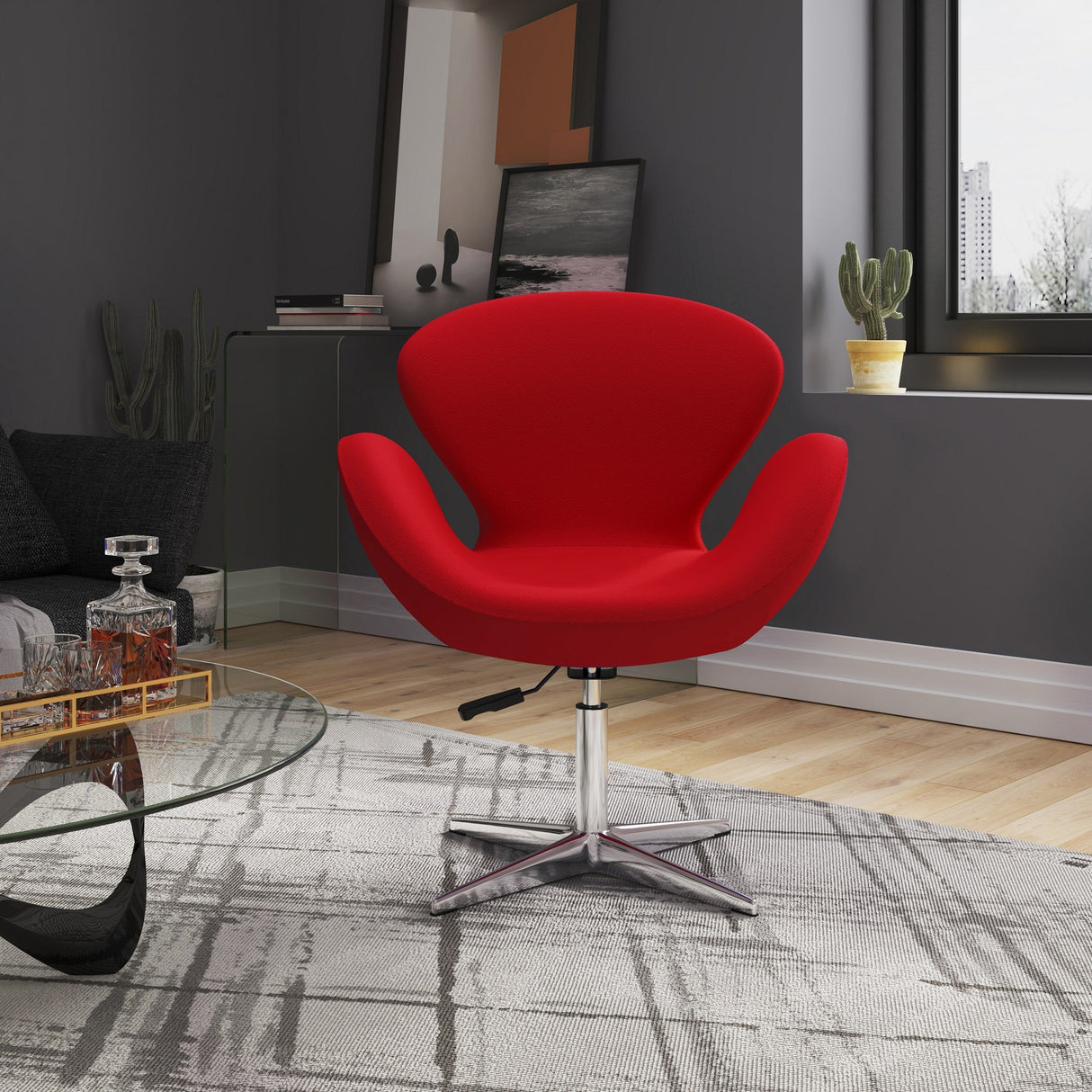 Raspberry Adjustable Swivel Chair in Red and Polished Chrome by Manhattan Comfort at Eve Furniture