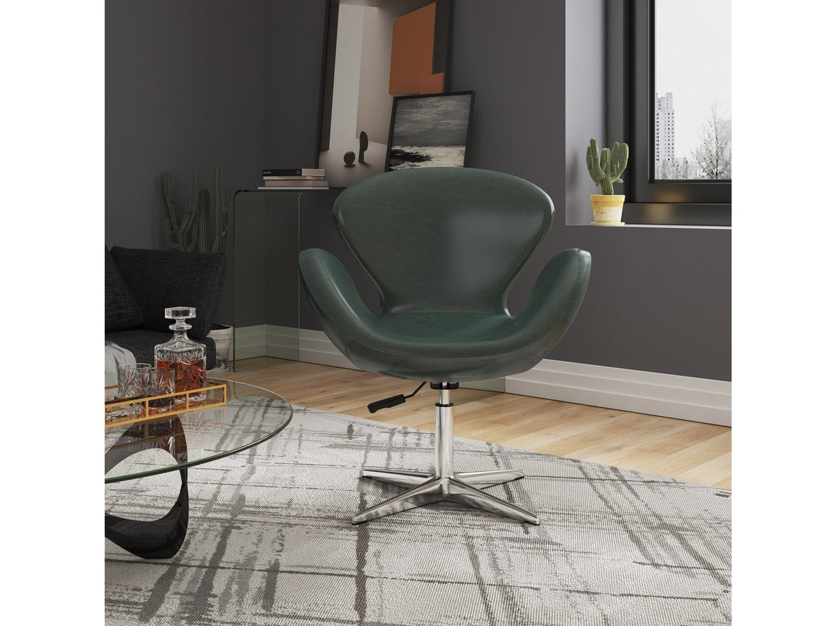Raspberry Faux Leather Adjustable Swivel Chair in Forest Green and Polished Chrome (set of 2) by Manhattan Comfort at Eve Furniture